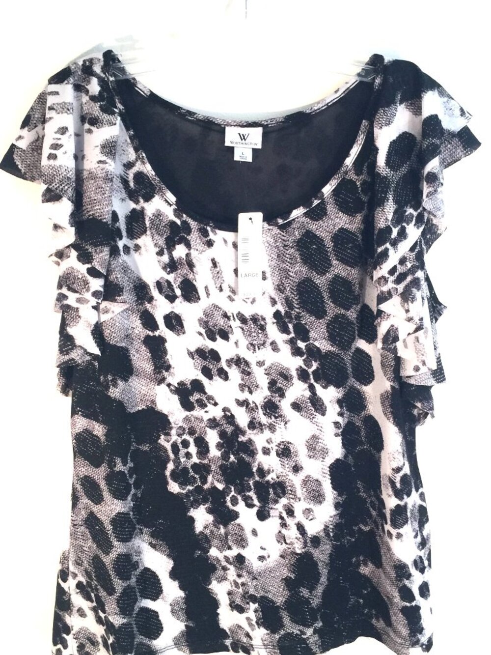Worthington Black Flowy Short Sleeve Large NEW With Tags